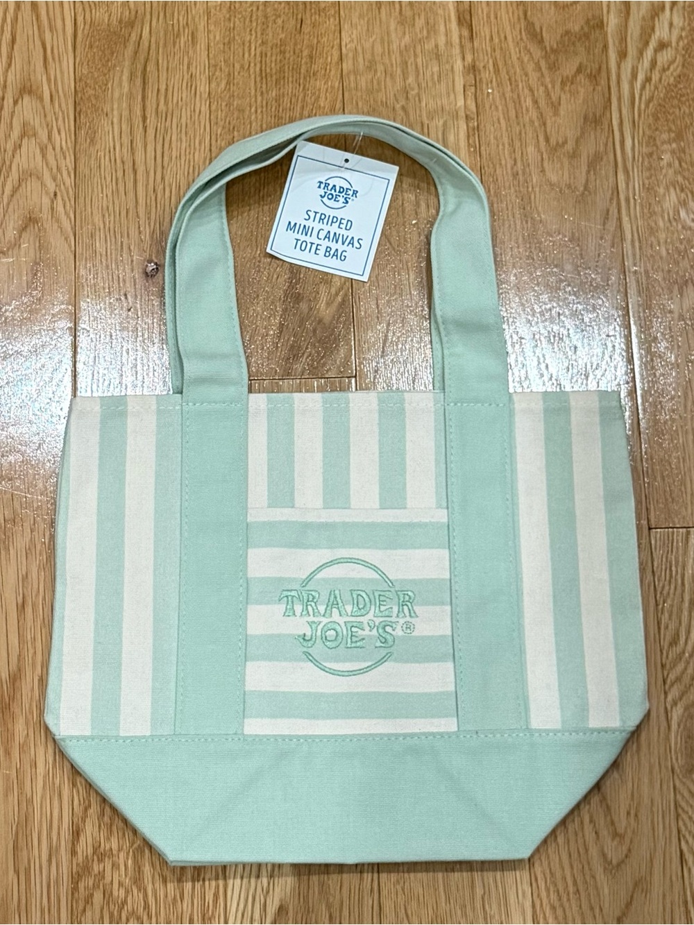 Trader Joe's Mint & Cream Striped Canvas Tote